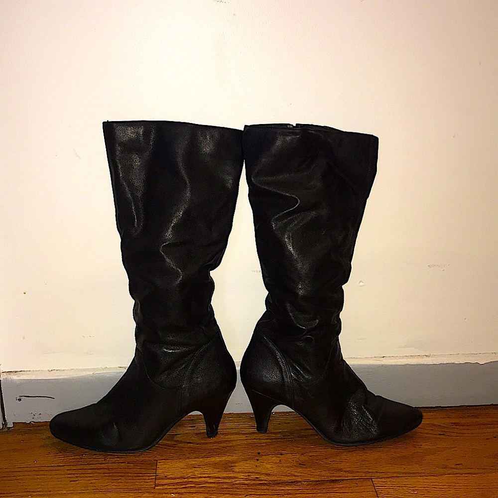 Black Leather Knee High Boots